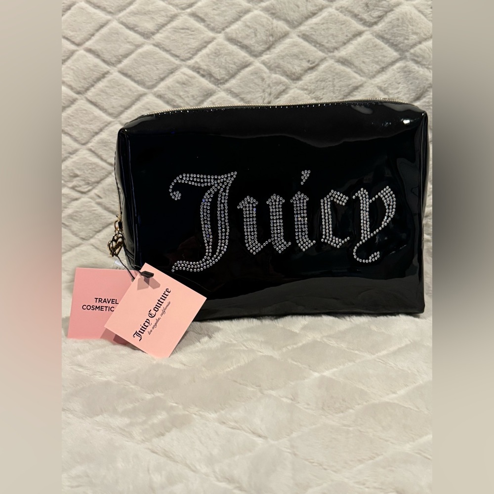JC Juicy couture travel cosmetic makeup bag shiny black with bling juicy NWT